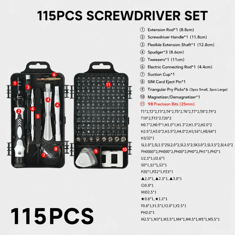 휴대용 115in1 자석식 스크류드라이버 세트 미니 정 - Electronics Repair Services 리뷰 및 가격